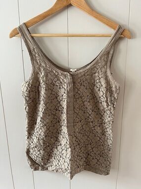 J. Crew Taupe Lace-Overlay Tank Top
